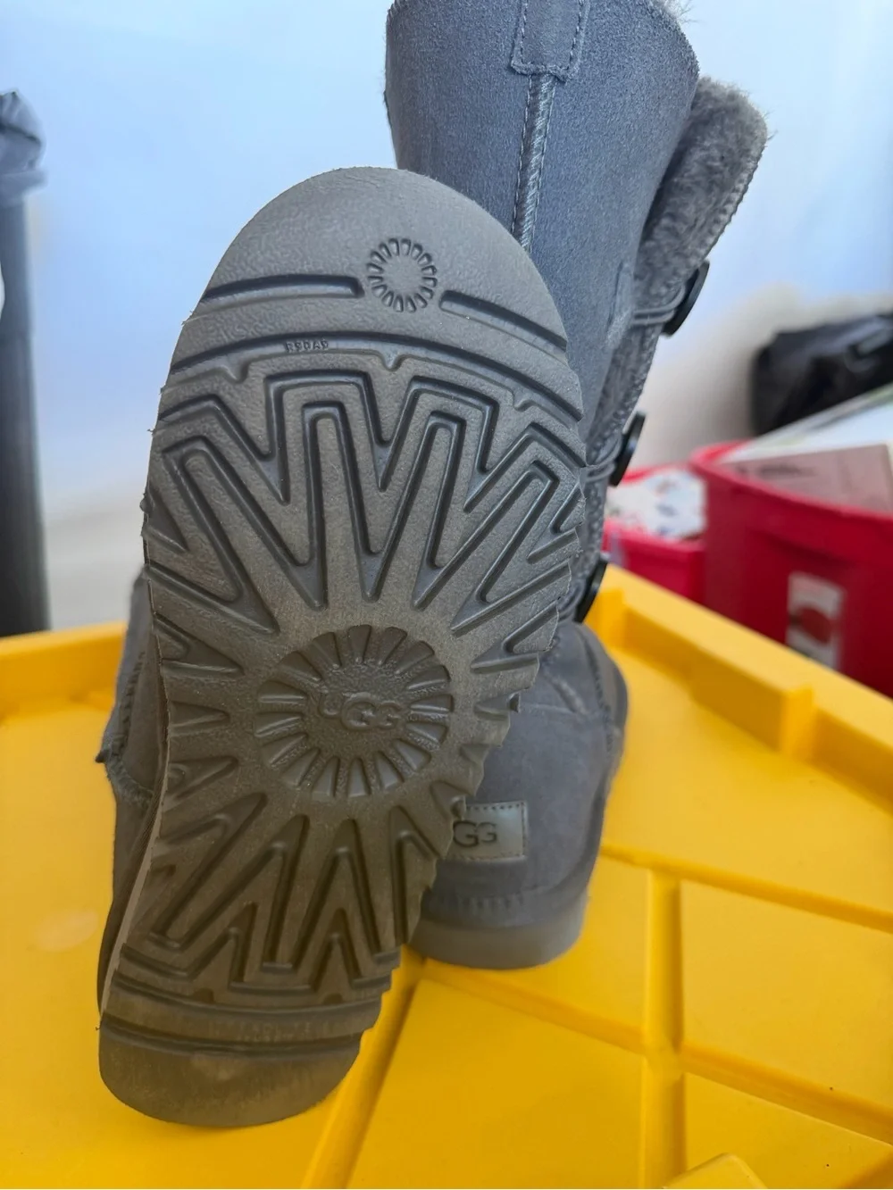 UGG Gray Plush Bailey Button Boots